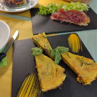 Chickpea bread, Tarte tatin and salad of the day at Selezione Naturale in Turin