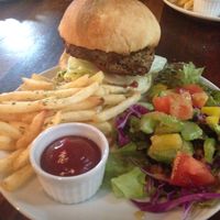 lentil burger plate at The Blackstock in Osaka