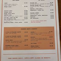 One side of the menu at Ranjit's Kitchen in Glasgow