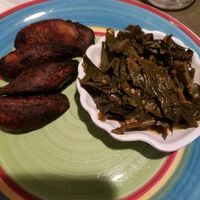 Vegan collards & plantains at Red Stripes Caribbean Cuisine and Lounge in Bluffton