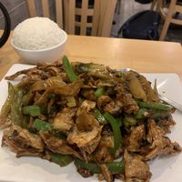 Shredded gluten (crispy seitan) in black bean sauce   at Bodhi Kosher Vegetarian Restaurant in New York City