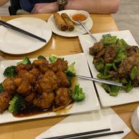 Orange fried veg chicken (awesome!)  at Bodhi Kosher Vegetarian Restaurant in New York City