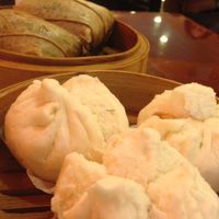 Cha siew bao, sticky rice in lotus leaves at Bodhi Kosher Vegetarian Restaurant in New York City