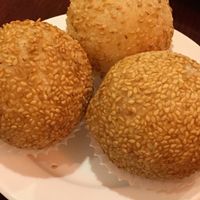 Sesame rice balls w sweet bean filling at Bodhi Kosher Vegetarian Restaurant in New York City