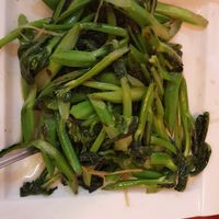 Chinese broccoli has delicious delicate sesame oil flavor is fresh at Bodhi Kosher Vegetarian Restaurant in New York City