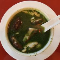 Spinich mushroom soup so fresh delicious  at Bodhi Kosher Vegetarian Restaurant in New York City