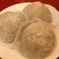 Rice balls with coconut, sesame and peanut filling at Bodhi Kosher Vegetarian Restaurant in New York City