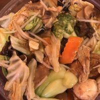 Pan fried noodles with vegetables  at Bodhi Kosher Vegetarian Restaurant in New York City