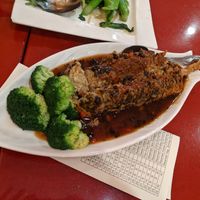 Veg straw bass with black bean sauce at Bodhi Kosher Vegetarian Restaurant in New York City