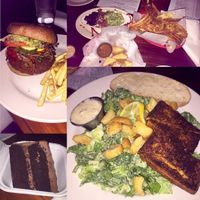 Caesar salad w/ blackened tofu, vegan burger, vegan cake and appetizers!  at The Top in Gainesville
