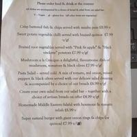 Sample Menu at Super Natural in Newcastle Upon Tyne