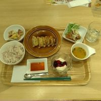 vege dumplings with fried chiken  at T's Tan Tan in Sendai