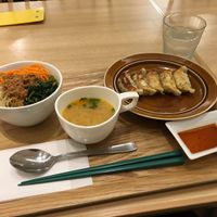 Bibimbap and dumplings menu, around 1000yen at T's Tan Tan in Sendai