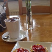 Vegan scones and hot chocolate at Fusca Cafe in Coventry