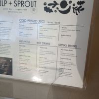 Menu 2/2 May 2024 at Pulp + Sprout Juice Bar and Vegan Cafe in Asheville