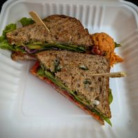 A.L.T. with a side of sweet potato salad at Pulp + Sprout Juice Bar and Vegan Cafe in Asheville