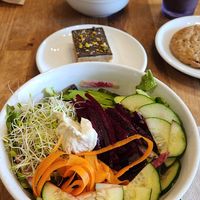 Kitchari, upbeet salad, shortbread, chocolate chip cookie at Pulp + Sprout Juice Bar and Vegan Cafe in Asheville