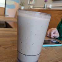 Peanut butter espresso smoothie at Pulp + Sprout Juice Bar and Vegan Cafe in Asheville
