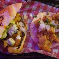Potato & chorizo torta; and Papas & chorizo taco: $17.00: very good at La Tortilleria in Kensington