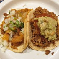 Potato + chorizo taco; and Barbacoa taco - favourites of the night at La Tortilleria in Kensington