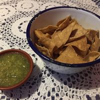 Totopos (corn chips) with salsa verde at La Tortilleria in Kensington