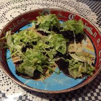 Vegan tostadas - flor de Jamaica at La Tortilleria in Kensington