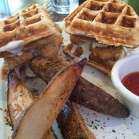 weekend special - chicken and waffles. at VegeNation in Las Vegas