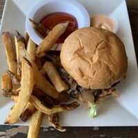 Portobello mushroom burger n fries  at VegeNation in Las Vegas