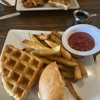 We exchanged portions of the Waffle and Burger ourselves. The staff cut them for us.   at VegeNation in Las Vegas