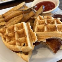 came with maple syrup and a burger style sauce (not pictured)  at VegeNation in Las Vegas