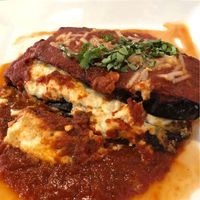 The Eggplant Stacks, very tasty. The cashew Ricotta is a game changer!   at VegeNation in Las Vegas