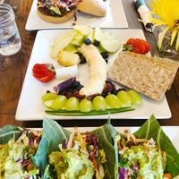 Tacos, fruit platter, burger and fries at VegeNation in Las Vegas