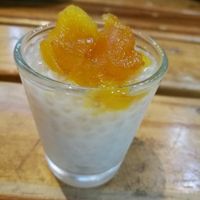 Sago pudding with sweet mango at Baiyoke Sky Hotel Fruit Buffet in Bangkok
