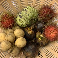 Rambutan, custard apple, lqnzones, mangosteen at Baiyoke Sky Hotel Fruit Buffet in Bangkok