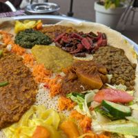 Vegan plate on the right at Addis Ababa in Amsterdam