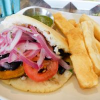 black bean and sweet potato arepa at Hola Arepa in Minneapolis