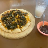 Vegan pizza @ coconut milk  at Mary Restaurant Vegetariano in Puerto Vallarta