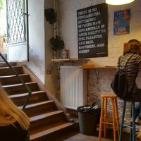 Look for the stairs down to a cozy small place. at Momencik in Warsaw