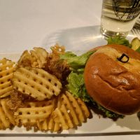Vegan burger and fries at Blue and Gray in Gettysburg