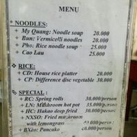 food menu at An Nhu in Hoi An