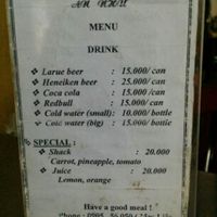 Drink menu at An Nhu in Hoi An