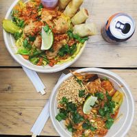 Pad Thai + fried chickn dish at King CookDaily in East London