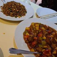 Fried rice and sweet and sour “pork” at Vegesana & One Ramen in Barcelona