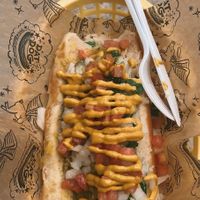 smoked apple sage w “chefs choice"  at Dat Dog - Magazine St in New Orleans