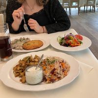 Gyros & mushrooms with potato fritter dumpling  at Landhaus Beckmann in Kalkar