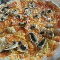 Mushroom pizza with vegan cheese at Fleischfrei in Dusseldorf