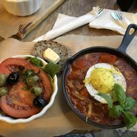Shakshuka with pumpkin and a coconut-curry-egg :) at Wegarnik in Zielona Gora