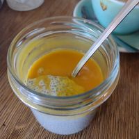 Chia pudding with mango sauce (super delicious) 😋 at Wegarnik in Zielona Gora