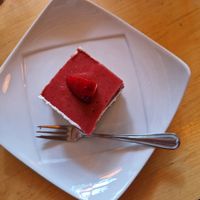 Strawberry cheesecake for dessert. at Robin Food in Amsterdam