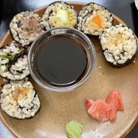 Sushi with brown rice, funky tasting 🥴 at La Camelia Vegan Bar in Bilbao